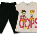 Σετ Μπλουζίτσα και Παντελονάκι Κολάν Κάπρι με Σχέδιο Κοριτσάκια "OOPS" Ροζ Απαλό
