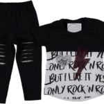 Σετ Μπλουζίτσα και Παντελονάκι Κολάν με Σχέδιο Καρδούλα και Κεραυνό "Only Rock N' Roll" Άσπρο