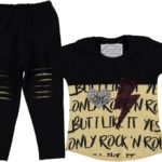 Σετ Μπλουζίτσα και Παντελονάκι Κολάν με Σχέδιο Καρδούλα και Κεραυνό "Only Rock N' Roll" Κίτρινο