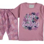 Σετ Μπλουζίτσα και Βερμούδα με Σχέδιο Λουλουδάκια "Life is Beautiful" Μοβ