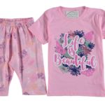 Σετ Μπλουζίτσα και Βερμούδα με Σχέδιο Λουλουδάκια "Life is Beautiful" Ροζ