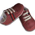 Παπουτσάκια Αγκαλιάς με Κορδονάκια και Σχέδιο Ρίγες Μπορντό - 28198