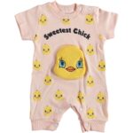 Φορμάκι Κοντομάνικο με Σχέδιο 3D Κοτοπουλάκι "Sweetest Chick" Σομόν