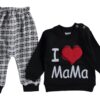 Βρεφικό Λεπτό Σετ, Σετ Μπλουζίτσα και Παντελονάκι με Σχέδιο 3D Καρδούλα "I Love Mama" Μαύρο