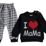 Βρεφικό Λεπτό Σετ, Σετ Μπλουζίτσα και Παντελονάκι με Σχέδιο 3D Καρδούλα "I Love Mama" Μαύρο