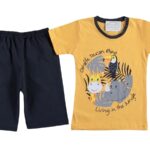 Σετ Μπλουζίτσα και Βερμούδα με Σχέδιο Καμηλοπάρδαλη, Τουκάν και Ρινόκερο "Living In The Jungle" Κίτρινο