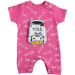 Φορμάκι Κοντομάνικο με Σχέδιο 3D Μπουκάλι Γάλα με Αγελαδίτσα "Milk" Φούξια