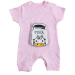 Φορμάκι Κοντομάνικο με Σχέδιο 3D Μπουκάλι Γάλα με Αγελαδίτσα "Milk" Ροζ