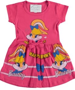 Παιδικό Φορεματάκι με Ήρωα Κινουμένων Σχεδίων με Φιογκάκι "Happy Bunny" - Ροδί (31402)