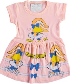 Παιδικό Φορεματάκι με Σχέδιο Ήρωα Κινουμένων Σχεδίων με Φιογκάκι "Happy Bunny" - Σομόν (31395)