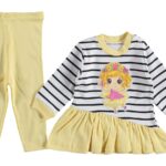 Σετ Μπλουζοφόρεμα και Παντελονάκι με Σχέδιο Ρίγες και Νεράιδα Κίτρινο