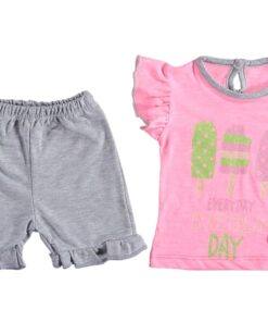 Σετ Μπλουζίτσα και Σορτσάκι με Σχέδιο Παγωτά "Everyday Is Ice Cream Day" Ροζ