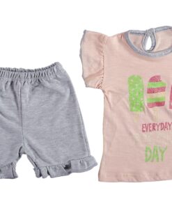 Σετ Μπλουζίτσα και Σορτσάκι με Σχέδιο Παγωτά "Everyday Is Ice Cream Day" Σομόν