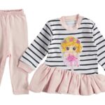 Σετ Μπλουζοφόρεμα και Παντελονάκι με Σχέδιο Ρίγες και Νεράιδα Σομόν