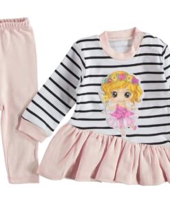 Σετ Μπλουζοφόρεμα και Παντελονάκι με Σχέδιο Ρίγες και Νεράιδα Σομόν