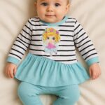 Σετ Μπλουζοφόρεμα και Παντελονάκι με Σχέδιο Ρίγες και Νεράιδα Βεραμάν