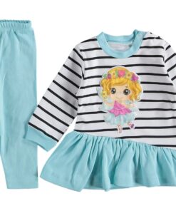 Σετ Μπλουζοφόρεμα και Παντελονάκι με Σχέδιο Ρίγες και Νεράιδα Βεραμάν