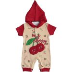 Φορμάκι Κοντομάνικο με Κουκούλα και Σχέδιο 3D Κερασάκια "My Cherry" Μπεζ