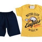 Σετ Κοντομάνικη Μπλουζίτσα και Βερμούδα με Σχέδιο Αετό "Motor Club Eagles" Κίτρινο