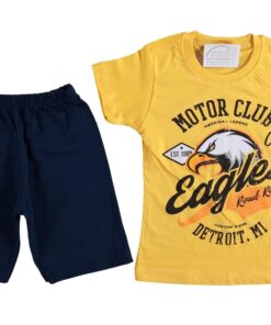 Σετ Κοντομάνικη Μπλουζίτσα και Βερμούδα με Σχέδιο Αετό "Motor Club Eagles" Κίτρινο
