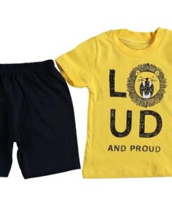 Σετ Κοντομάνικη Μπλουζίτσα και Βερμούδα με Σχέδιο Λιονταράκι "Loud And Proud" Κίτρινο