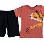 Σετ Κοντομάνικη Μπλουζίτσα και Βερμούδα με Σχέδιο Τίγρη Κεραμιδί