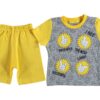 Σετ Κοντομάνικη Μπλουζίτσα και Βερμούδα με Σχέδιο Χεράκια "I See Recently" Κίτρινο
