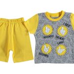 Σετ Κοντομάνικη Μπλουζίτσα και Βερμούδα με Σχέδιο Χεράκια "I See Recently" Κίτρινο