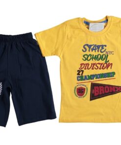 Σετ Κοντομάνικη Μπλουζίτσα και Βερμούδα "State School Division Bronx" Κίτρινο
