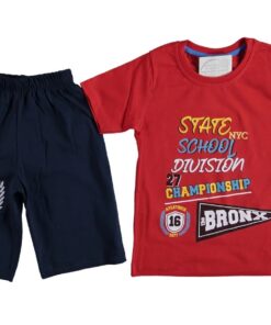 Σετ Κοντομάνικη Μπλουζίτσα και Βερμούδα "State School Division Bronx" Κόκκινο