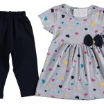 Σετ Κοντομάνικο Μπλουζοφόρεμα και Παντελονάκι Κάπρι με Σχέδιο Καρδούλες Γκρι