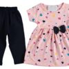 Σετ Κοντομάνικο Μπλουζοφόρεμα και Παντελονάκι Κάπρι με Σχέδιο Καρδούλες Ροζ