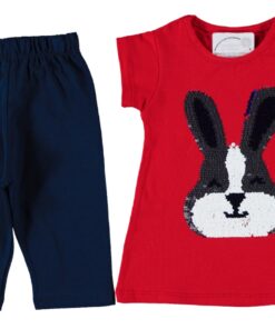 Σετ Μπλουζίτσα και Παντελονάκι Κάπρι με Σχέδιο Λαγουδάκι από Παγιέτες Κόκκινο