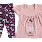 Σετ Μπλουζοφόρεμα και Παντελονάκι Κάπρι με Σχέδιο Λαγουδάκι με Λουλουδάκια "I Am Mimi I Love Flowers" Σομόν