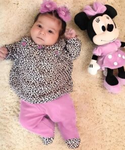 Σετ Μπλουζοφόρεμα και Παντελονάκι με Σχέδιο Λεοπάρ και Λουλουδάκια Ροζ