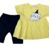 Σετ Μπλουζοφόρεμα και Βερμούδα με Σχέδιο Γατούλα με Καπελάκι Κίτρινο