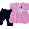 Σετ Μπλουζοφόρεμα και Βερμούδα με Σχέδιο Γατούλα με Καπελάκι Ροζ