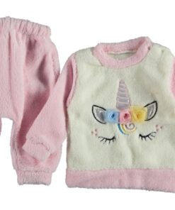 Βρεφικό Χειμερινό Σετ, Μπλουζίτσα και Παντελονάκι Fleece με Σχέδιο Μονόκερο Ροζ