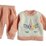 Βρεφικό Χειμερινό Σετ, Μπλουζίτσα και Παντελονάκι Fleece με Σχέδιο Μονόκερο Σομόν