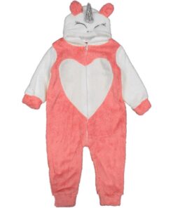 Φορμάκι Χειμερινό Fleece με Κουκούλα σε Σχέδιο Μονόκερο Κοραλί