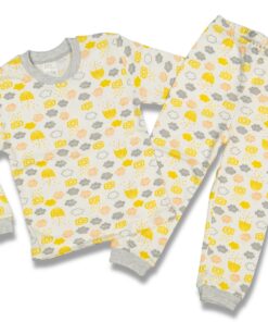 Σετ Μπλουζίτσα και Παντελονάκι με Σχέδιο Συννεφάκια και Ομπρελίτσες Κίτρινο