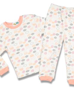 Σετ Μπλουζίτσα και Παντελονάκι με Σχέδιο Συννεφάκια και Ομπρελίτσες Σομόν