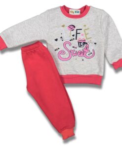 Βρεφικό Σετ Χοντρές Φόρμες Φούτερ, Μπλουζίτσα και Παντελονάκι "Life Is Sweet" Ροδί