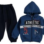 Βρεφικό Χειμερινό Σετ, Ζακετάκι με Κουκούλα και Παντελονάκι "Athletics Boys Team" Σκούρο Μπλε