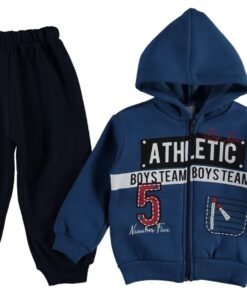 Βρεφικό Χειμερινό Σετ, Ζακετάκι με Κουκούλα και Παντελονάκι "Athletics Boys Team" Σκούρο Μπλε