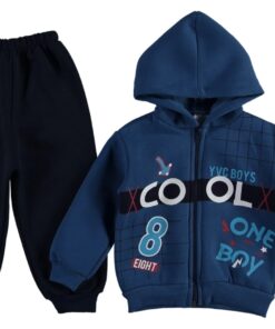 Βρεφικό Χειμερινό Σετ, Ζακετάκι με Κουκούλα και Παντελονάκι "Cool One Boy" Σκούρο Μπλε