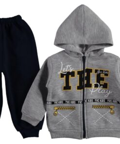 Βρεφικό Χειμερινό Σετ, Ζακετάκι με Κουκούλα και Παντελονάκι "The Yvc Kids Let's Play" Γκρι