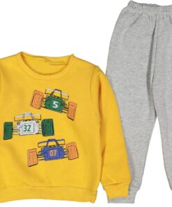 Σετ Μπλουζίτσα και Παντελονάκι με Σχέδιο Αυτοκινητάκια Formula 1 "5 32 07" Κίτρινο