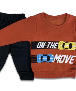 Σετ Μπλουζίτσα και Παντελονάκι με Σχέδιο Αυτοκινητάκια "On The Move" Κεραμιδί