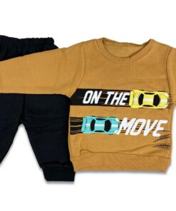 Σετ Μπλουζίτσα και Παντελονάκι με Σχέδιο Αυτοκινητάκια "On The Move" Μουσταρδί